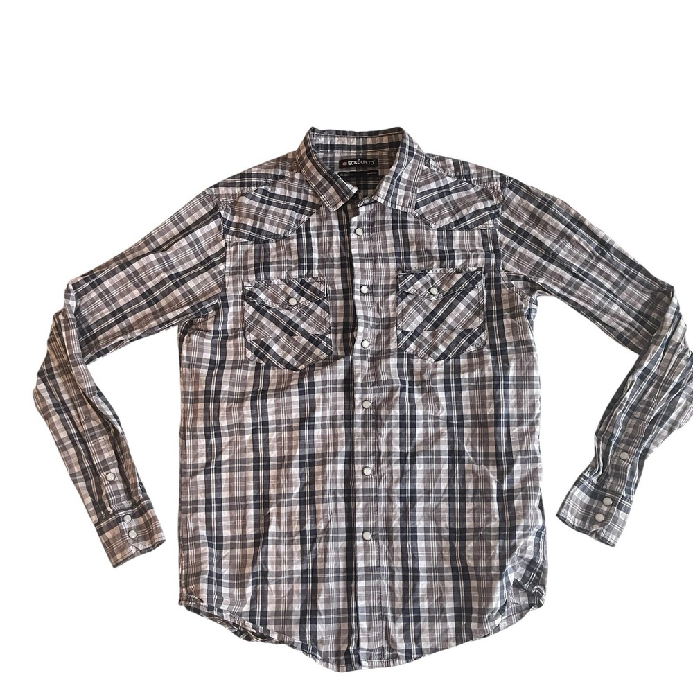 Ecko Unltd Men's Size M Pearl Snap 100% Cotton Blue Paid Button Up